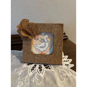 Flower Accent Burlap Frame with Goose Picture
